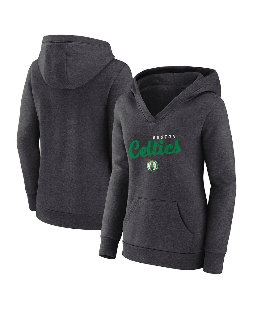 Logo Athletic Women's Heather Charcoal Boston Celtics Triumphant V-Neck Pullover Hoodie
