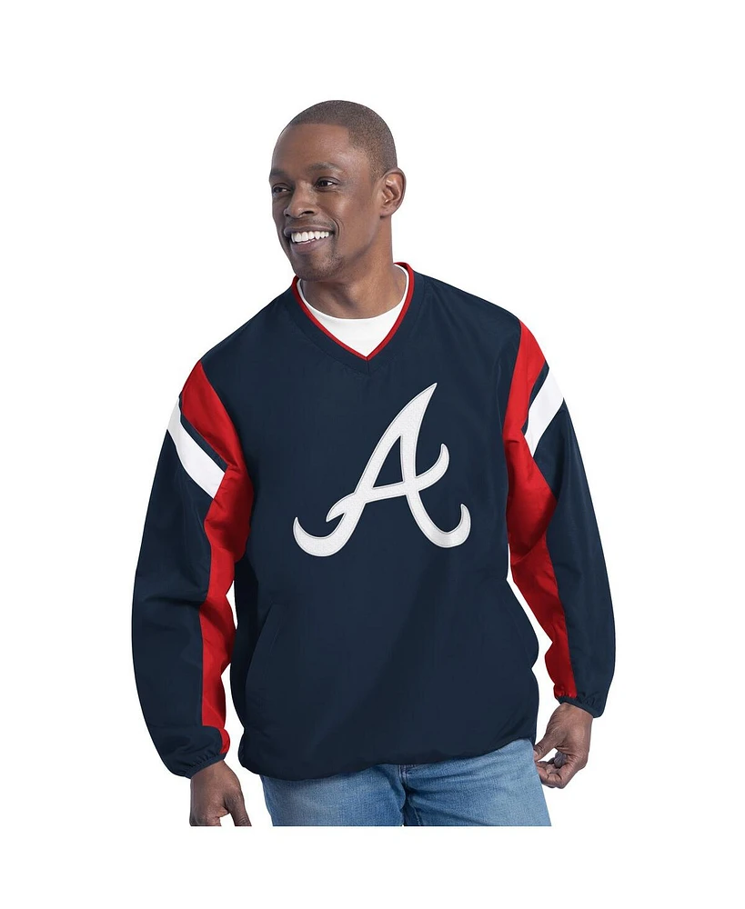 G-iii Sports by Carl Banks Men's Navy Atlanta Braves Double Coverage V-Neck Pullover Hoodie
