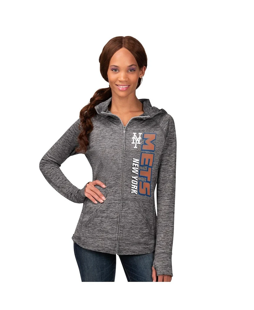 G-iii 4Her by Carl Banks Women's Heather Gray New York Mets Defender Space Dye Raglan Full-Zip Hoodie