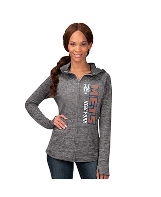 G-iii 4Her by Carl Banks Women's Heather Gray New York Mets Defender Space Dye Raglan Full-Zip Hoodie