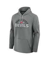 Fanatics Men's Gray New Jersey Devils 2025 Stanley Cup Playoffs Authentic Pro Rink Fly Fleece Pullover Hoodie