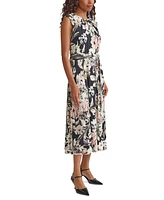 Kasper Women's Floral-Print Pleated-Neck Keyhole Midi Dress, Regular & Petite