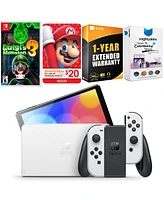 Nintendo Switch White Oled Console with Luigi s Mansion 3, Nintendo $20 eShop Gift Card, MightySkins Console and Controller Skin Voucher, and 1 Year C