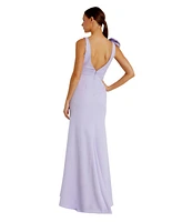 Mac Duggal Women's Sleeveless V Neck Bow Detail Mermaid Gown