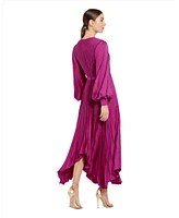 Mac Duggal Women's Long Sleeve Pleated Handkerchief Dress
