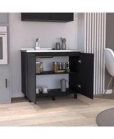 Salento 2 Freestanding Utility Base Cabinet with Stainless Steel Countertop and 2-Door, Smokey Oak