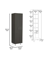 Bacoa Cleaning Cabinet, Five Shelves and Broom Hangers, Light Gray / White