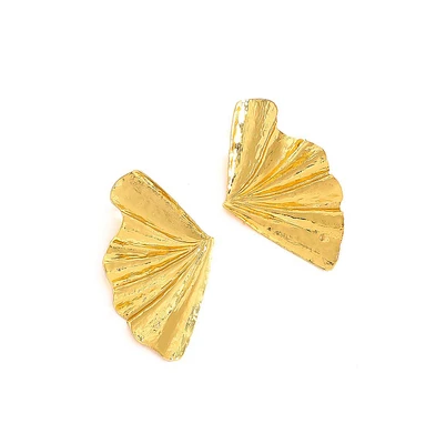 Sohi Women's Gold Metallic Ripple Drop Earrings