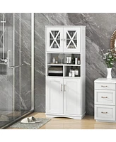 Tall Floor-Standing Bathroom Cabinet with 3 Cubes and Clear Acrylic Doors