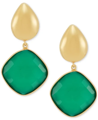 Green Onyx Square Drop Earrings 24k Gold-Plated Sterling Silver (Also Black Onyx)