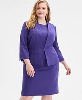 Kasper Plus Size Collarless 3 4 Sleeve Blazer Crewneck Sleeveless Sheath Dress
