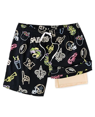 Chubbies Men's 5.5" Black New Orleans Saints The Neon Lined Classic Swim Trunks