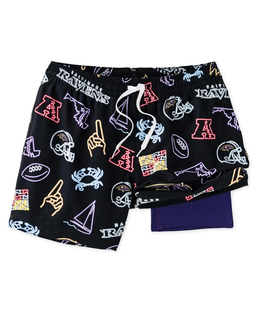 Chubbies Men's 5.5" Black Baltimore Ravens The Neon Lined Classic Swim Trunks
