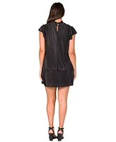 24seven Comfort Apparel Petite Ruffle Cap Sleeve Pleated Tiered Mini Dress