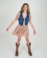 Rare Editions Big Girls 2-Piece Lurex Chiffon With Denim Vest and Dress Set