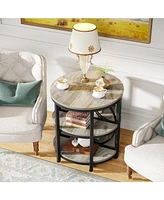 Tribesigns Half Round End Table, 3-Tier Narrow Side Table with Metal Frame, Circle Moon Small Coffee Accent for Living Room, Be