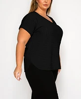 Coin 1804 Plus Eyelet Jersey V Neck Rolled Sleeve Top