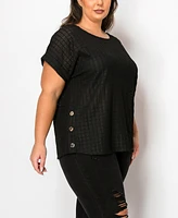 Coin 1804 Plus Eyelet Jersey Scoop Neck Side Buttons Top