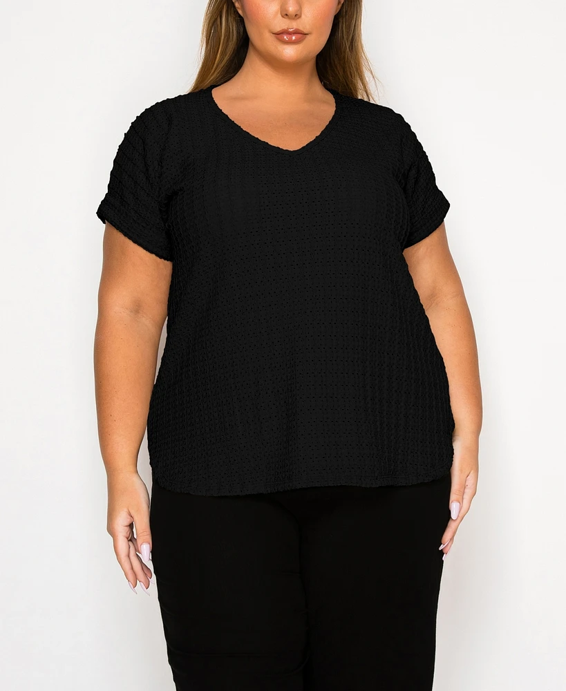 Coin 1804 Plus Eyelet Jersey V Neck Rolled Sleeve Top