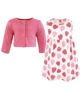 Hudson Baby Girls Cotton Dress and Cardigan Set, Strawberry Love