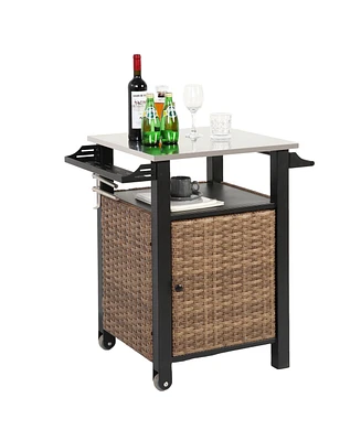 Mondawe Wicker Bar Cart with Wheels & Stainless Top