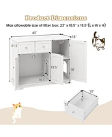 Cat Litter Box Enclosure with 2 Drawers and 3 Doors for Kittens and Adult Cats