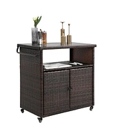 Mondawe Large Wicker Kitchen Cart with Extendable Stainless Top