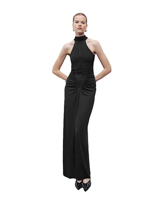 Nocturne Women's Halter Neck Maxi Dress with Drape Details