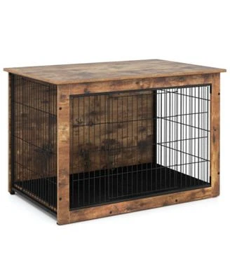 Dog Crate Furniture with Cushion Double Doors