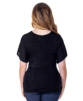 24seven Comfort Apparel Petite V-Neck Knot Front Kimono Sleeve Top