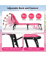 Gymax Beach Chaise Lounge Chair w/ 5-Position Adjustable Backrest & Face Hole Pillows