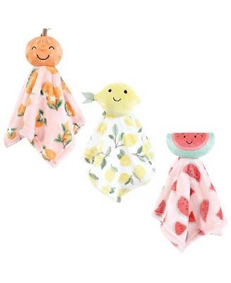 Hudson Baby Infant Girls Animal Face Security Blanket 3-Pack, Fruits, One Size