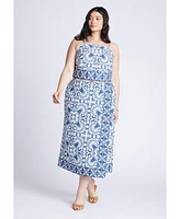 Eloquii Plus Border Print Midi Skirt