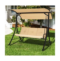 3-Seat Outdoor Porch Swing with Adjustable Canopy and Padded Cushions
