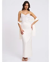 Miss Circle Women's Karmen Pearl Top Pencil Slip Gown with Scarf