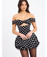 Miss Circle Women's Umika Black Polka Dots Bubble Hem Mini Dress