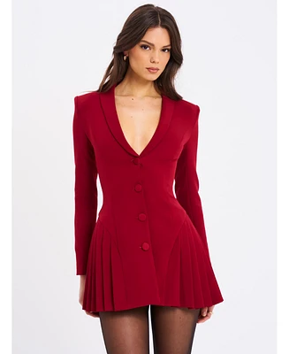 Miss Circle Women's Delia Burgundy Blazer Dress with Pleated Detail