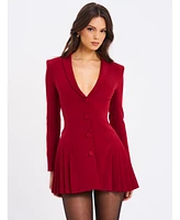 Miss Circle Women's Delia Burgundy Blazer Dress with Pleated Detail
