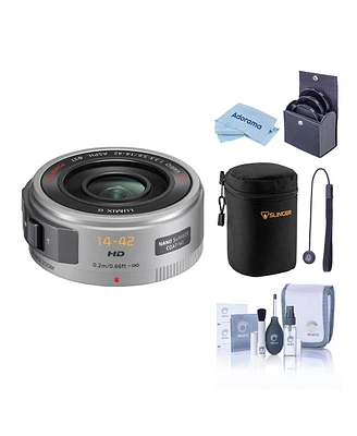 Panasonic Lumix G X Vario Pz 14-42mm f/3.5-5.6 Aspherical Lens for Micro Four Thirds, Silver w/ Slinger Soft Lens Case Small,Digital Essentials Filter