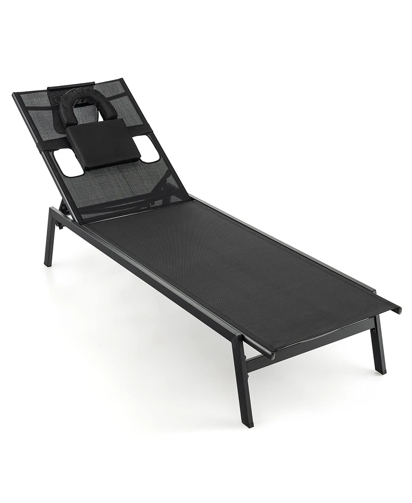 Gymax Patio Sunbathing Lounge Chair w/ Face Hole & Detachable Head Pillows Poolside