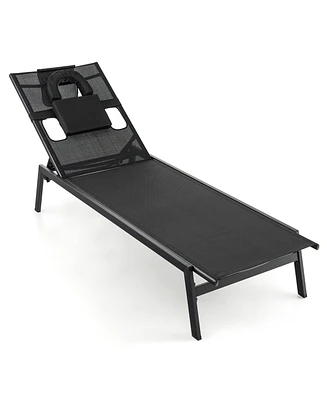 Gymax Patio Sunbathing Lounge Chair w/ Face Hole & Detachable Head Pillows Poolside