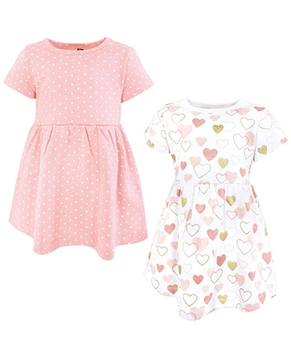 Hudson Baby Girls Cotton Dresses, Gold Pink Hearts