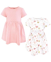 Hudson Baby Girls Cotton Dresses, Gold Pink Hearts