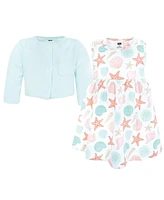 Hudson Baby Girls Cotton Dress and Cardigan Set, By The Sea