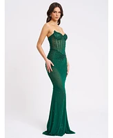 Miss Circle Women's Fatima Green Crystal Sleeveless Corset Mermaid Maxi Dress