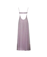 Miss Circle Women's Wallie Pink Rhinestone Embellished Mesh Backless Gown