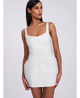 Miss Circle Women's Tais Pearl Beaded Cocoon Shape Sleeveless Mini Dress