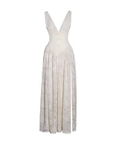 Miss Circle Women's Sabrina Butter Yellow High Slit Jacquard Maxi Dress