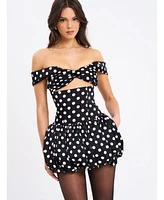 Miss Circle Women's Umika Black Polka Dots Bubble Hem Mini Dress