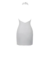 Miss Circle Women's Ori White Halter Neck Crystal Pearl Mini Dress